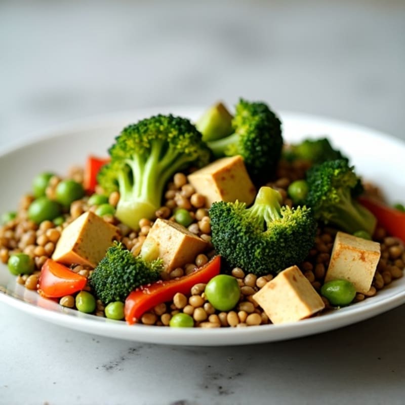 Creamy Lentil and Edamame Stir-Fry with Roasted Broccoli