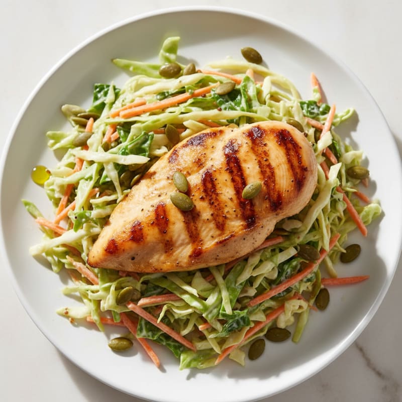Grilled Chicken Breast with Crunchy Cabbage Slaw