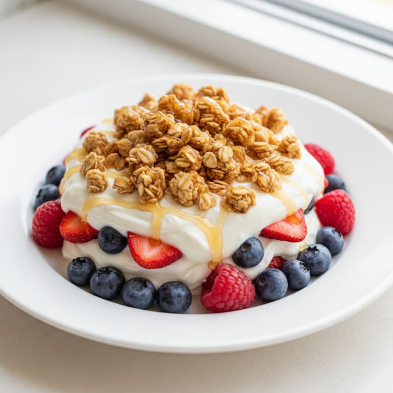 Creamy Greek Yogurt Parfait with Mixed Berries and Crunchy Almond Granola