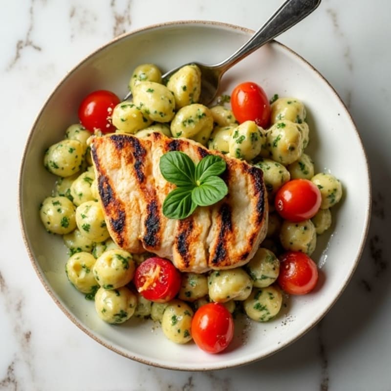 Creamy Basil Pesto Gnocchi with Roasted Cherry Tomatoes