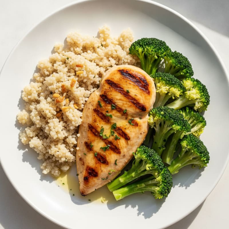 Grilled Chicken Breast with Quinoa and Steamed Broccoli