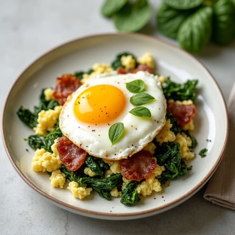 Cottage Cheese Scramble with Spinach and Turkey Bacon
