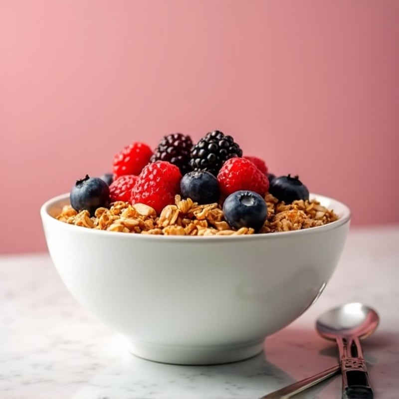 Greek Yogurt Parfait with Crunchy Almond Granola and Fresh Berries