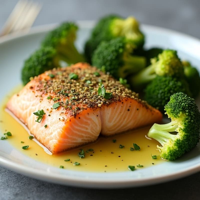 Herb-Crusted Baked Salmon with Roasted Broccoli