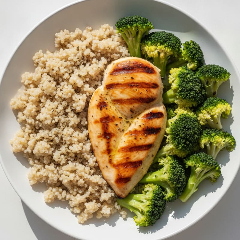 Grilled Chicken Breast with Quinoa and Steamed Broccoli