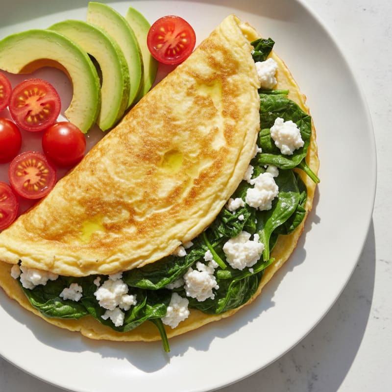 Egg White Spinach Omelet with Cottage Cheese and Tomatoes