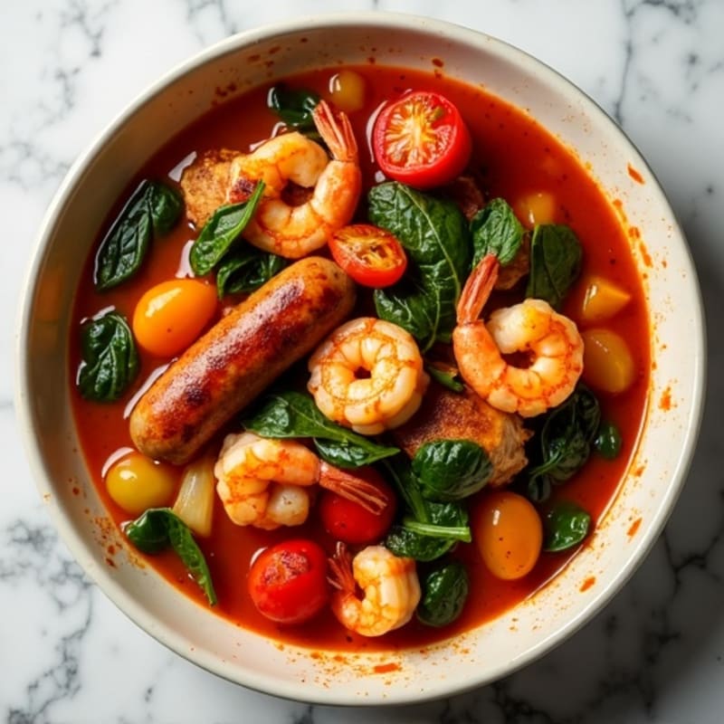 Spicy Chicken, Sausage, and Shrimp Hearty Stew