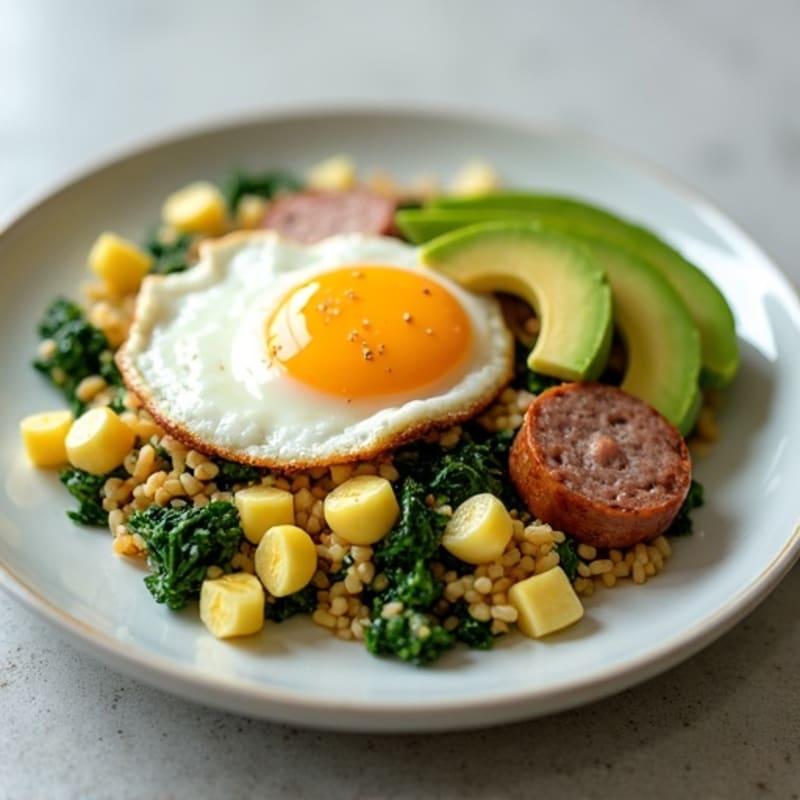Egg White Spinach Scramble with Turkey Sausage