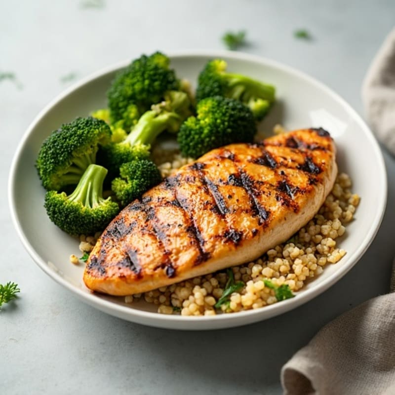 Grilled Chicken Breast with Quinoa and Roasted Broccoli