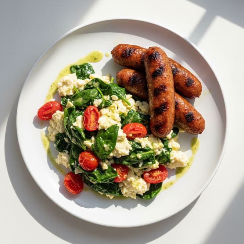 Egg White and Spinach Scramble with Grilled Turkey Sausage