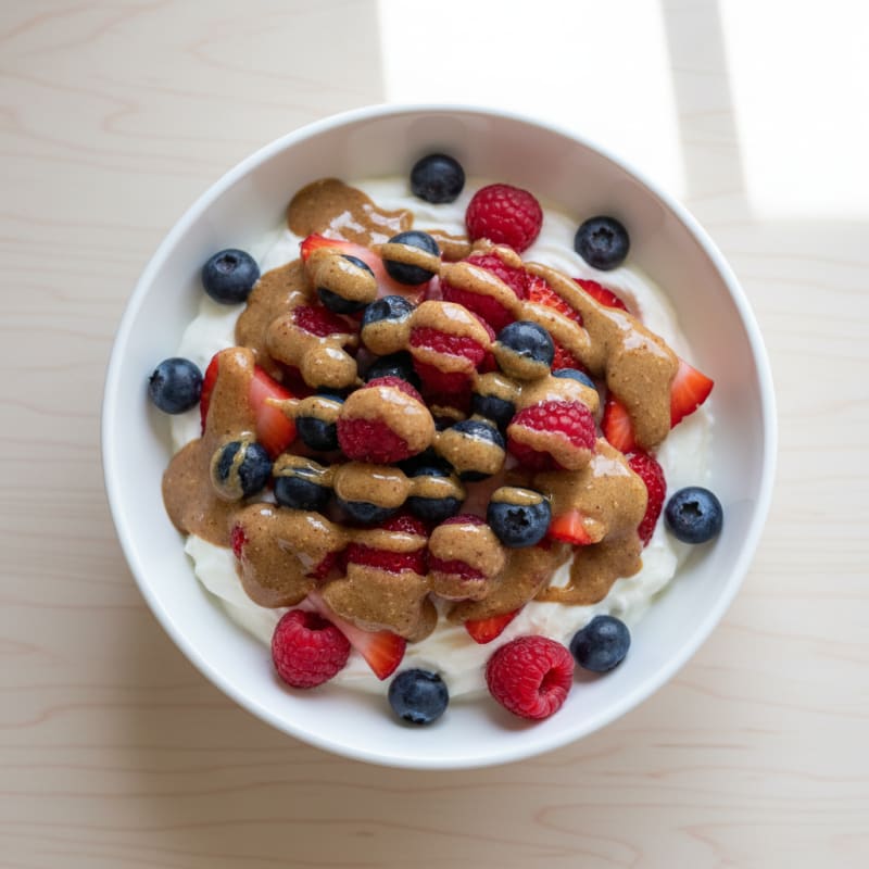 Greek Yogurt Protein Bowl with Mixed Berries and Almond Butter