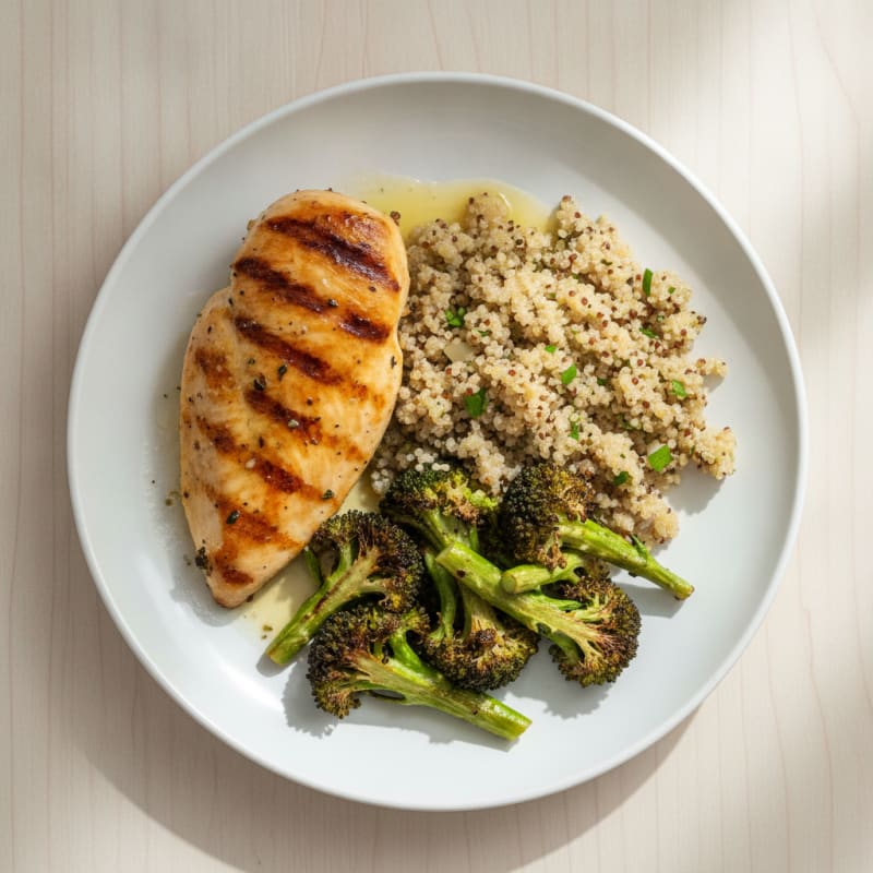 Grilled Chicken Breast with Roasted Broccoli and Quinoa
