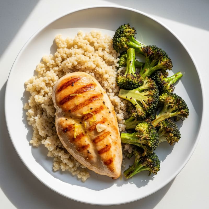 Grilled Chicken Breast with Quinoa and Roasted Broccoli