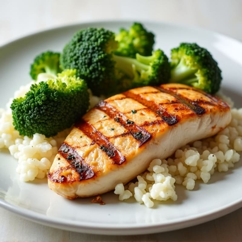 Grilled Chicken Breast with Steamed Broccoli and Cauliflower Rice