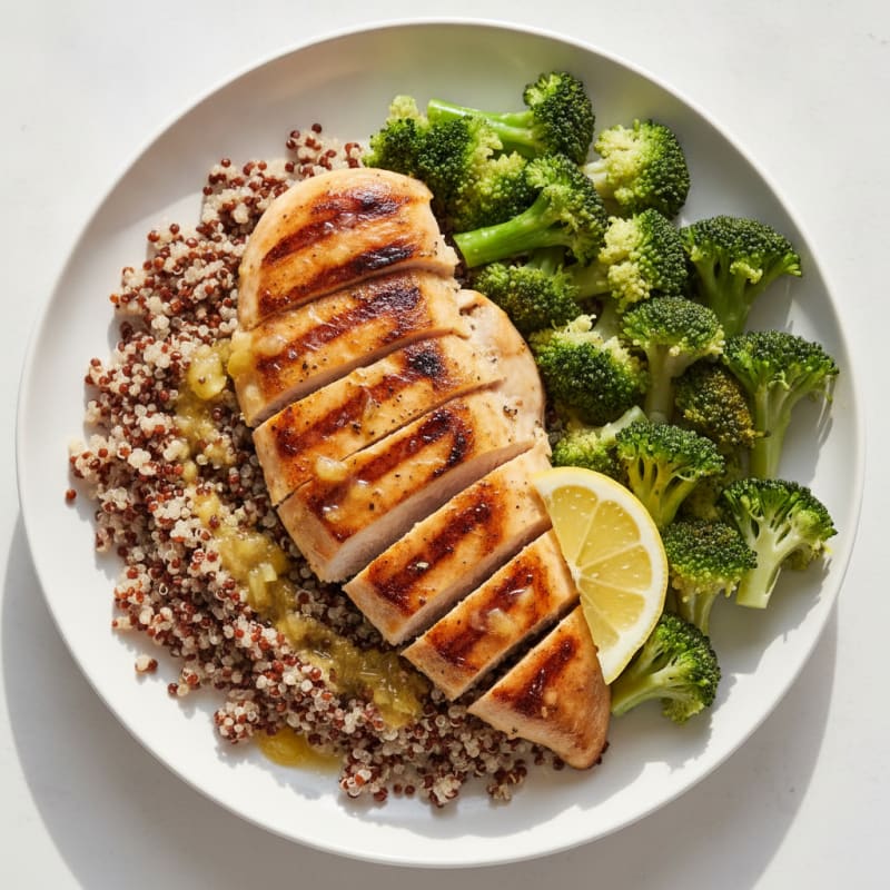 Grilled Chicken Breast with Quinoa and Steamed Broccoli