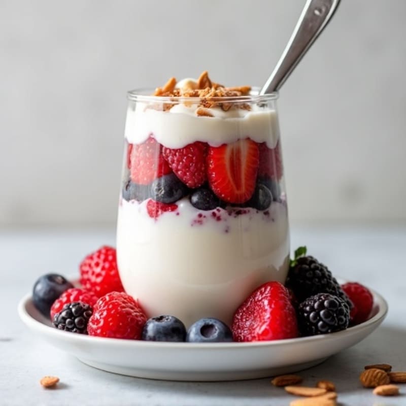 Greek Yogurt Protein Parfait with Mixed Berries and Almonds