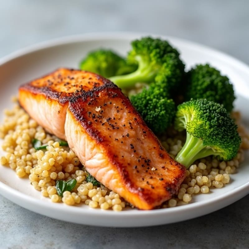 Seared Salmon with Roasted Broccoli and Quinoa