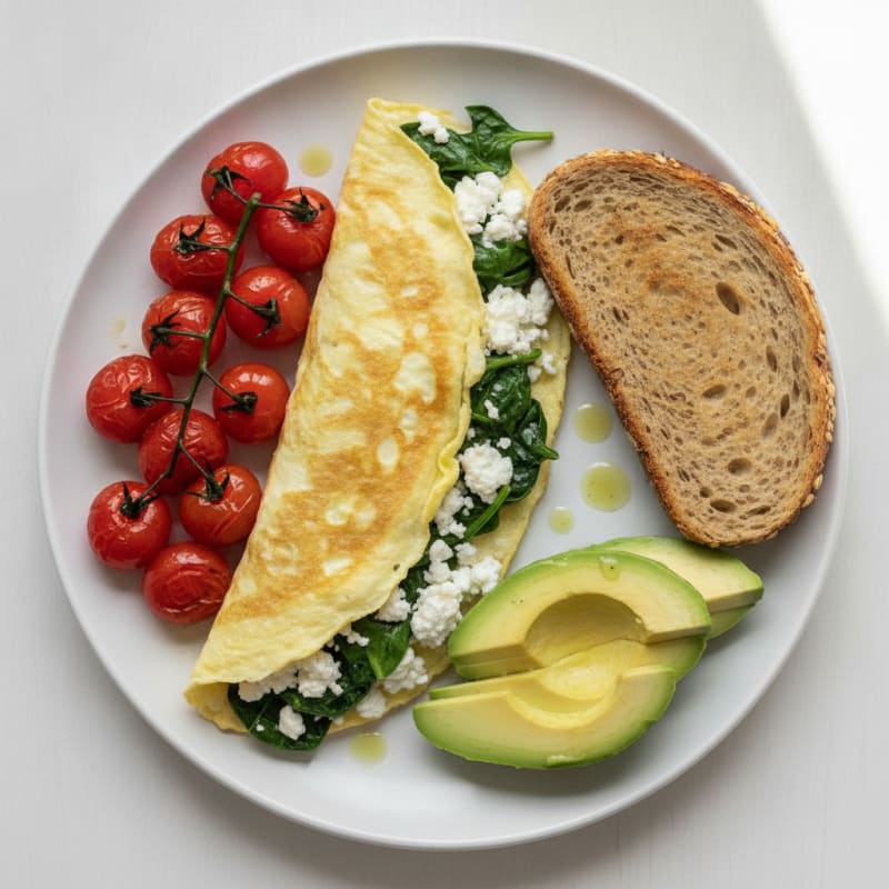 Egg White Spinach Omelette with Cottage Cheese and Cherry Tomatoes