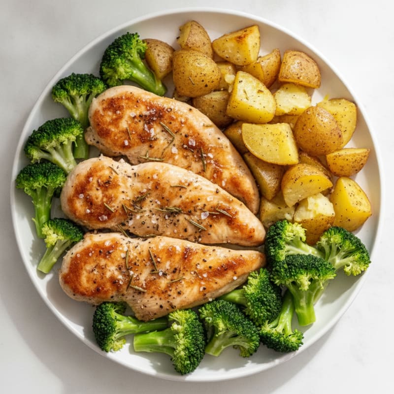 Garlic Herb Chicken with Roasted Potatoes and Broccoli