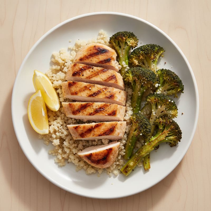 Grilled Chicken Breast with Quinoa and Roasted Broccoli