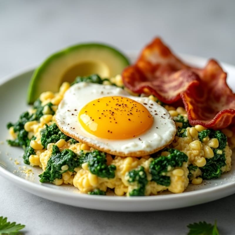 Cottage Cheese Scramble with Spinach and Turkey Bacon