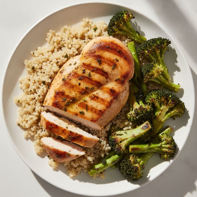 Grilled Chicken Breast with Quinoa and Roasted Broccoli