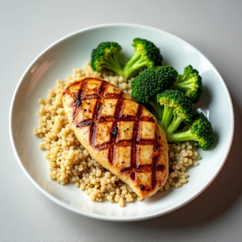 Grilled Chicken Breast with Steamed Broccoli and Quinoa