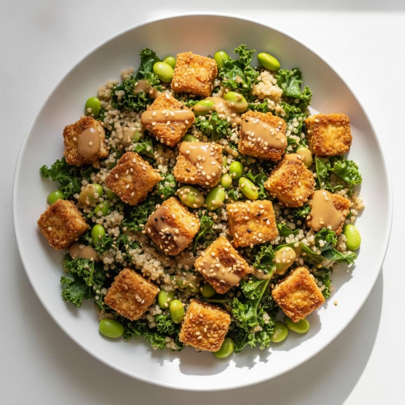 Crispy Tempeh and Quinoa Salad with Edamame