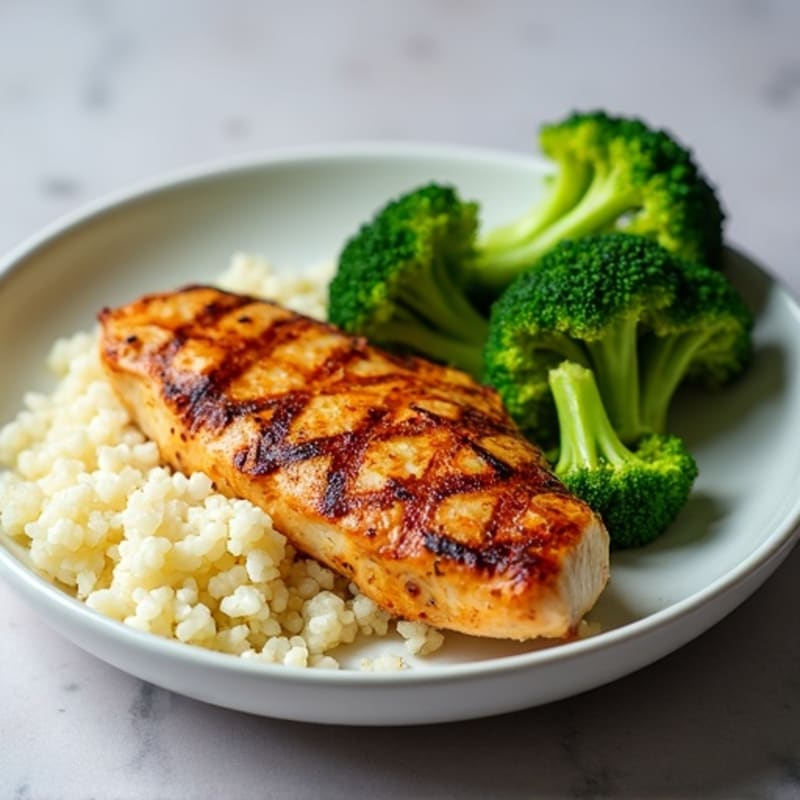 Grilled Chicken Breast with Steamed Broccoli and Cauliflower Rice