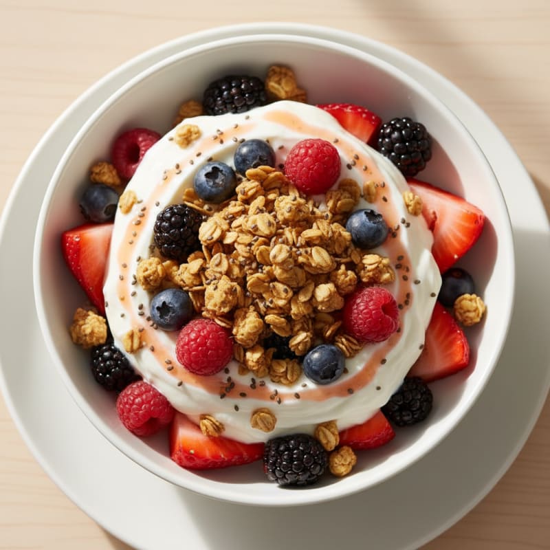 Greek Yogurt Parfait with Mixed Berries and Protein Granola