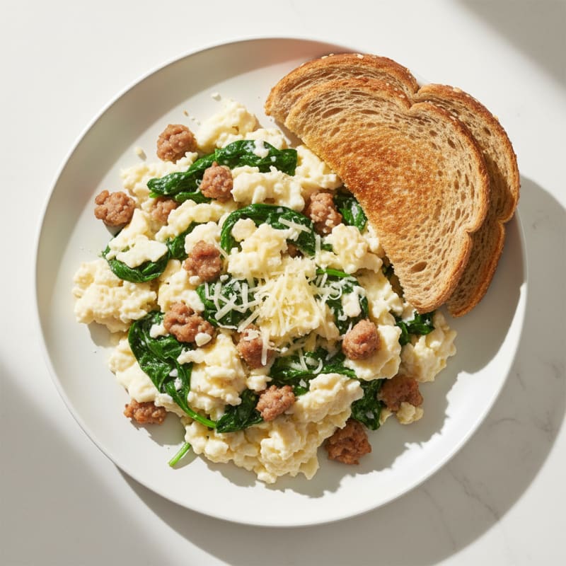 Egg White and Turkey Sausage Scramble with Spinach and Low-Fat Cheddar