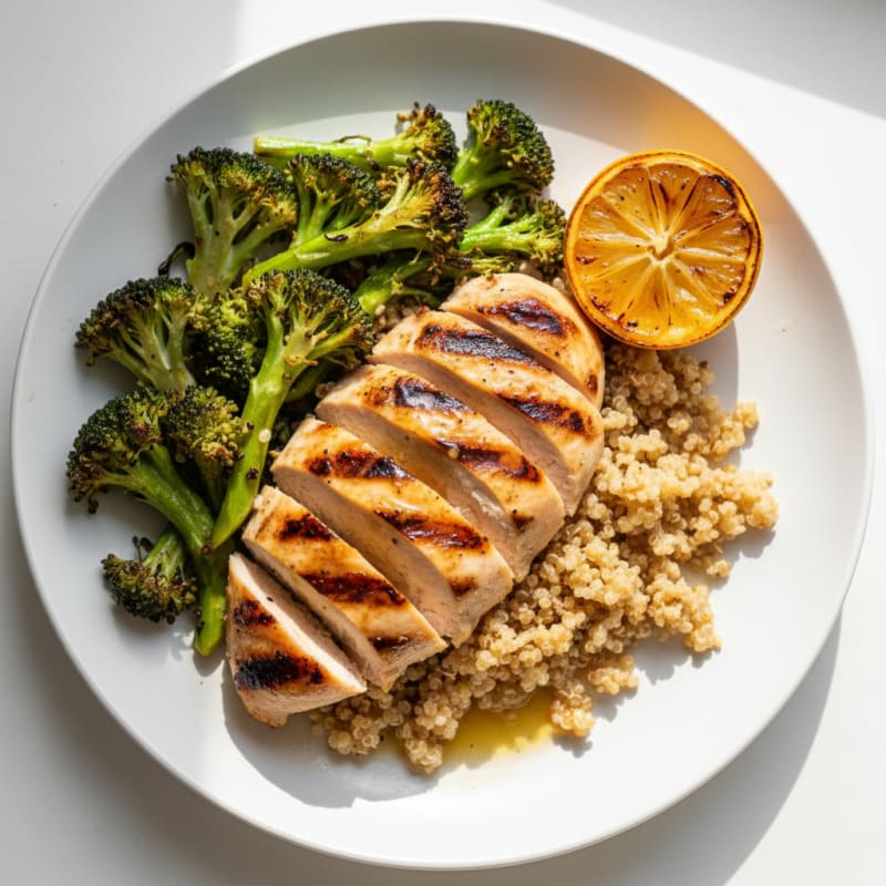 Grilled Chicken Breast with Quinoa and Roasted Broccoli