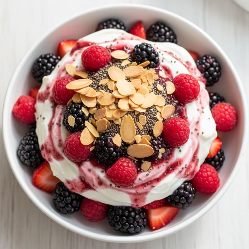 Greek Yogurt Protein Parfait with Mixed Berries and Almonds