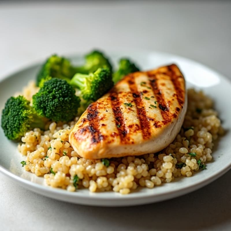 Grilled Chicken Breast with Quinoa and Roasted Broccoli
