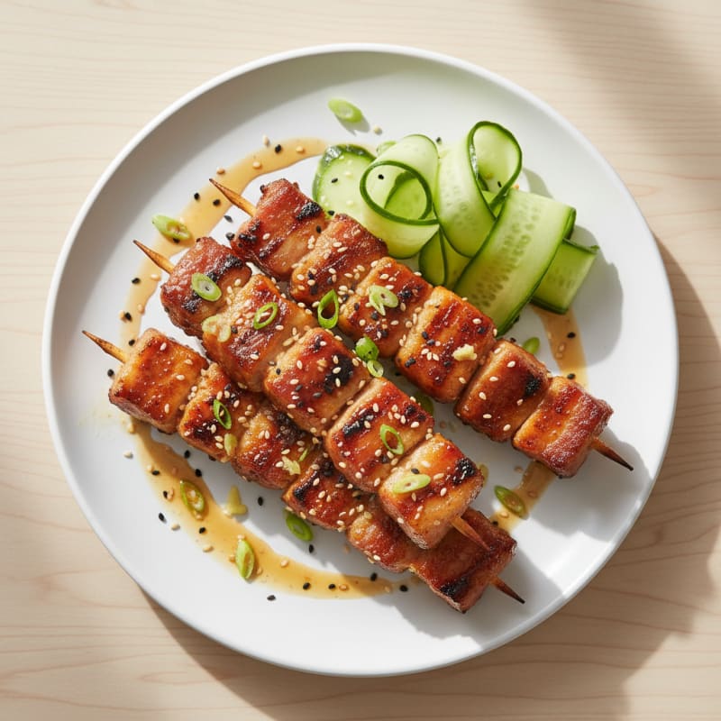 Spicy Gochujang Pork Belly Skewers