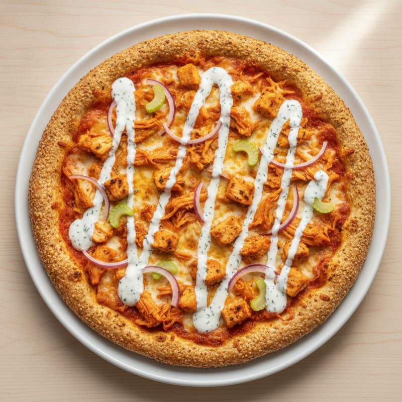 Buffalo Chicken Pizza with Ranch Drizzle