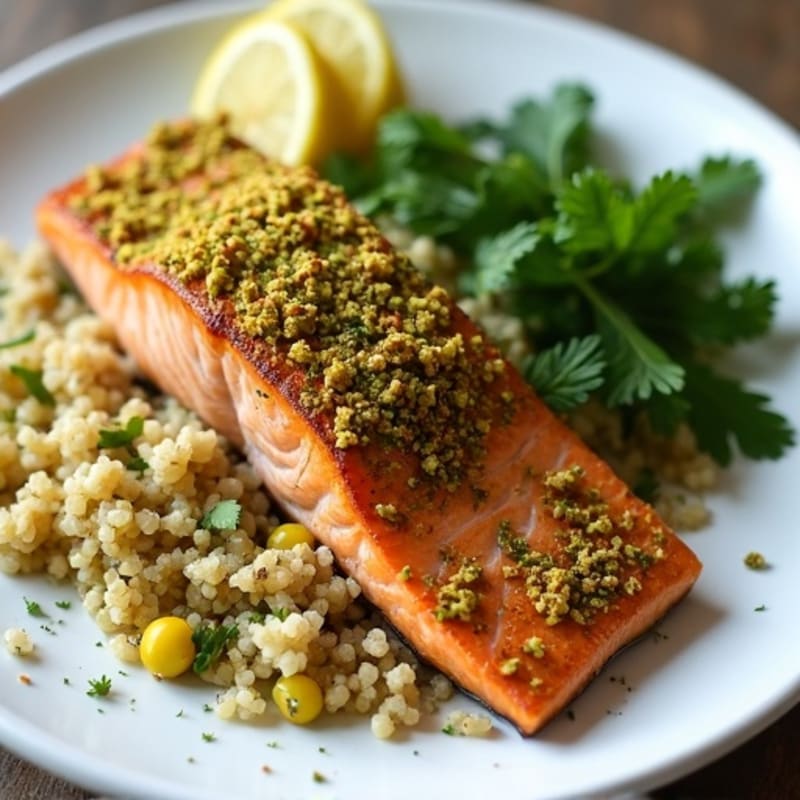 Pistachio-Crusted Salmon with Lemon-Herb Quinoa