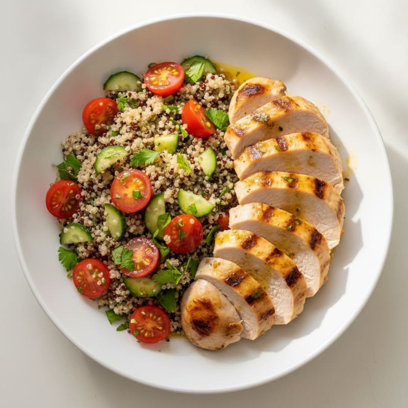 Grilled Turkey Breast and Quinoa Salad with Cherry Tomatoes