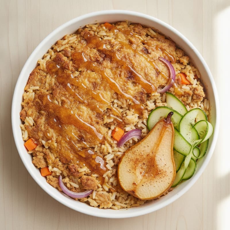 Honey-Cider Turkey & Rice Bake with Cinnamon Pears