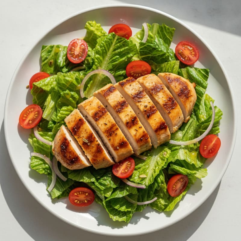 Grilled Chicken Breast with Crisp Romaine and Tomato Salad