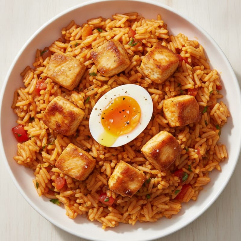 Jollof Chicken and Egg Rice Bowl