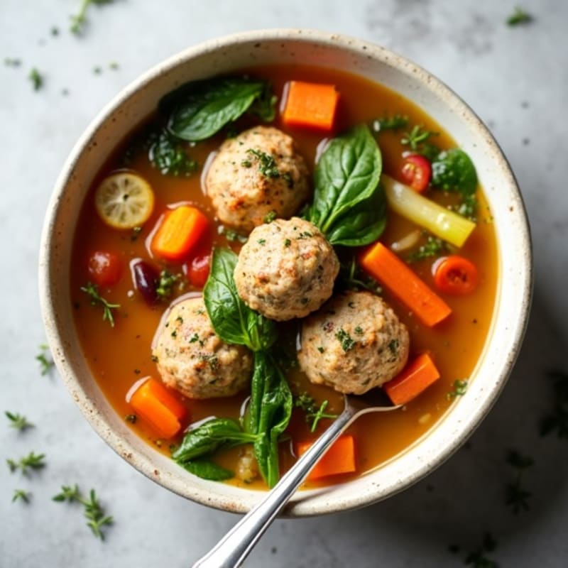 Herb-Spiced Turkey Meatball Soup with Garden Vegetables