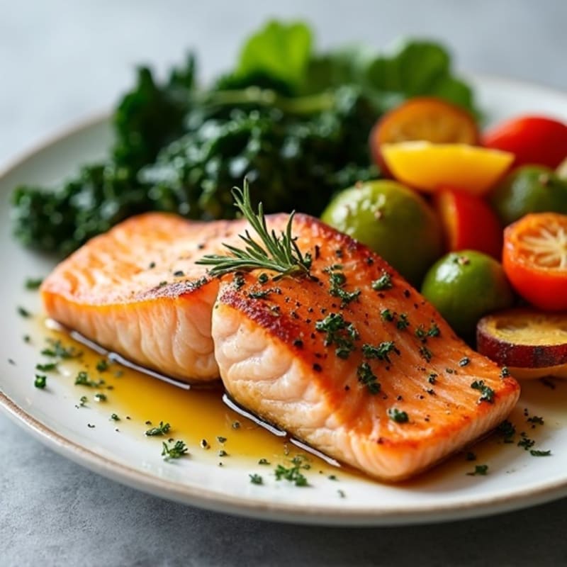 Herb-Roasted Salmon with Collards and Roasted Vegetables