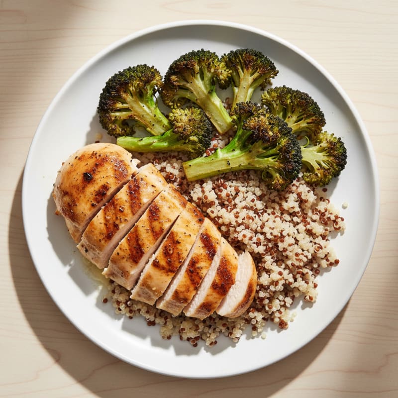 Grilled Chicken Breast with Quinoa and Roasted Broccoli