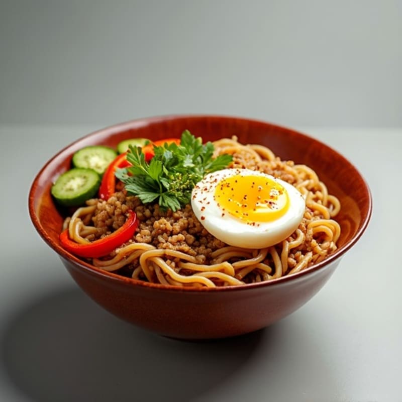 Spicy Ginger-Garlic Ground Pork Noodle Bowl
