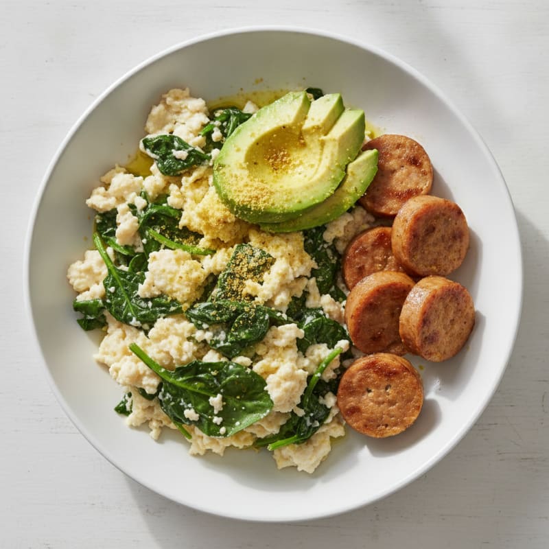 Egg White and Spinach Scramble with Turkey Sausage