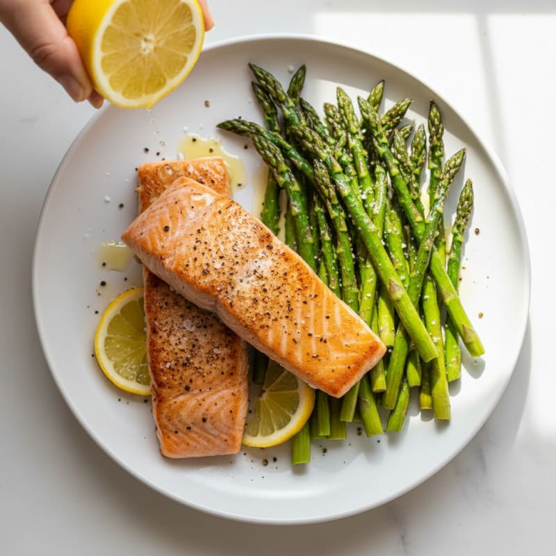 Golden Pan-Seared Salmon with Roasted Asparagus