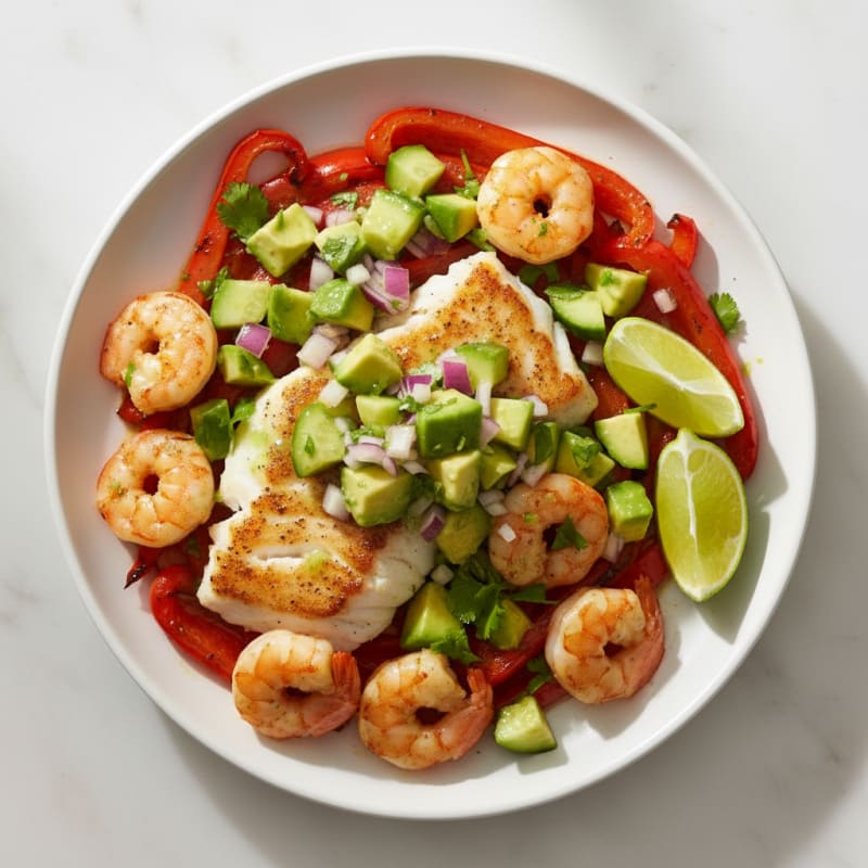 Pan-Seared White Fish with Roasted Peppers and Avocado Salsa