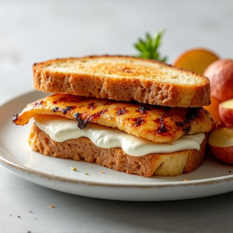 Grilled Chicken Sourdough Sandwich with Cottage Cheese and Sliced Red Potatoes