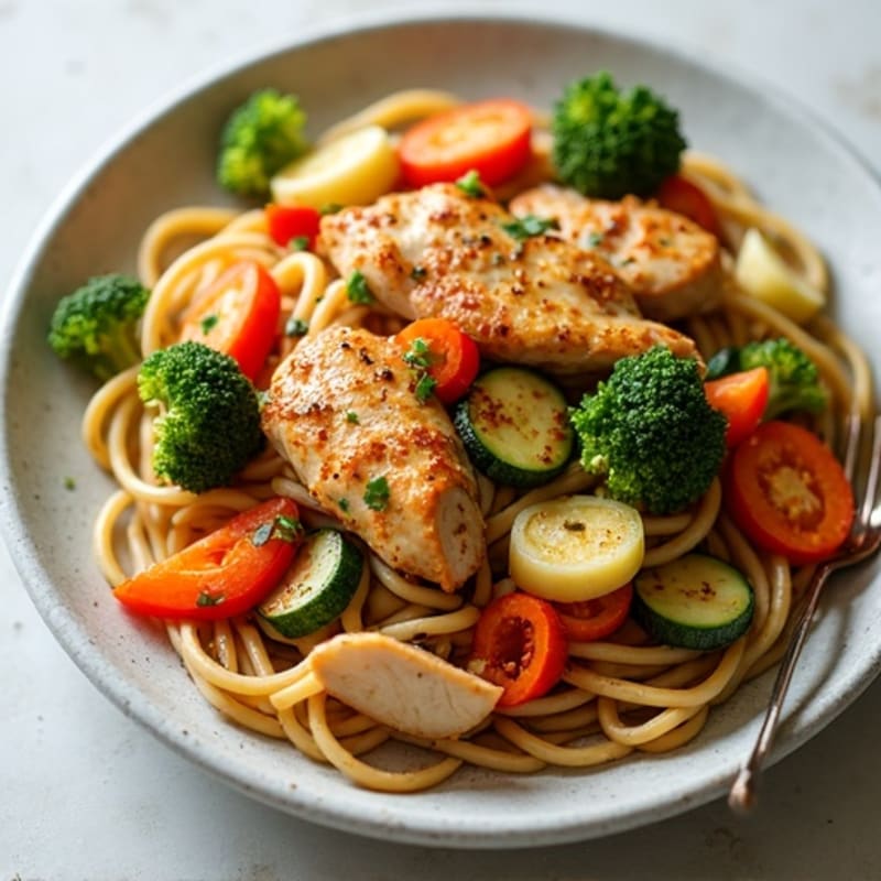 Chicken and Fresh Vegetable Stir-Fry with Cumin Ginger Noodles